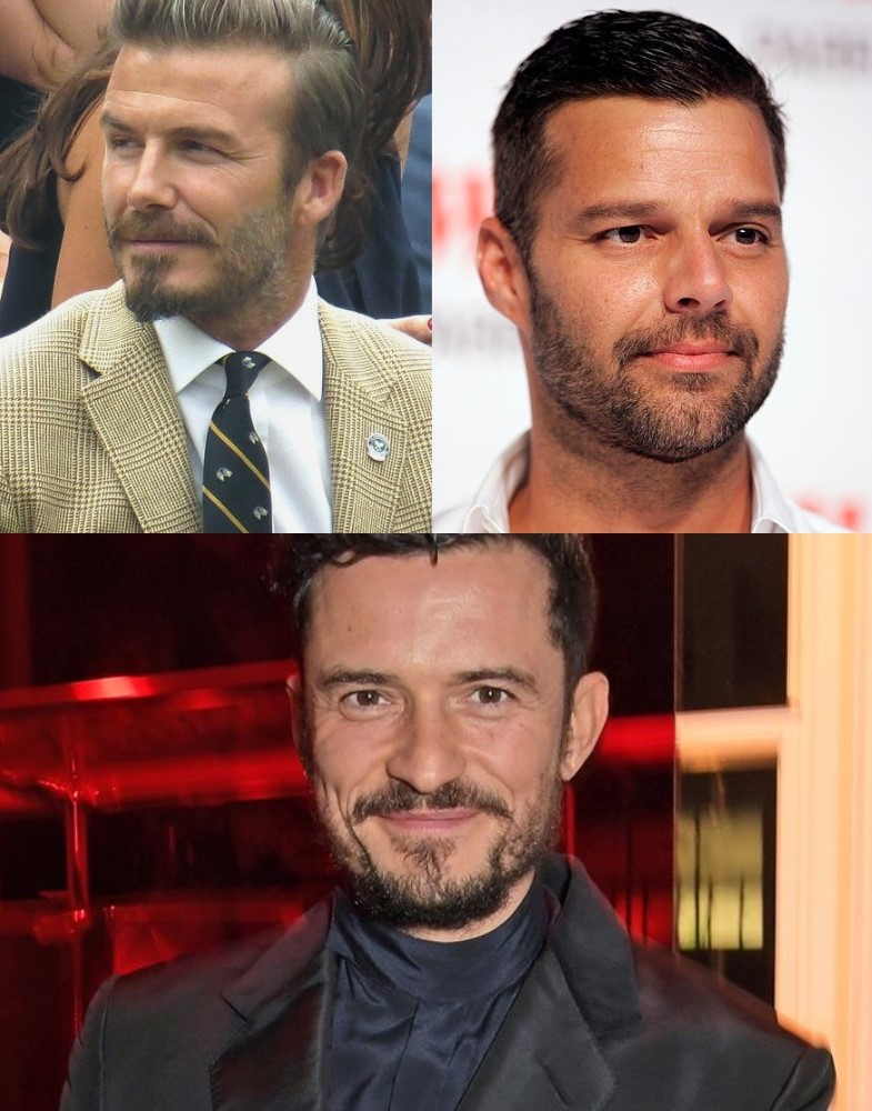 Dall'alto a sx David Beckham autunno chiaro, Ricky Martin autunno caldo e sotto Orlando Bloom autunno profondo